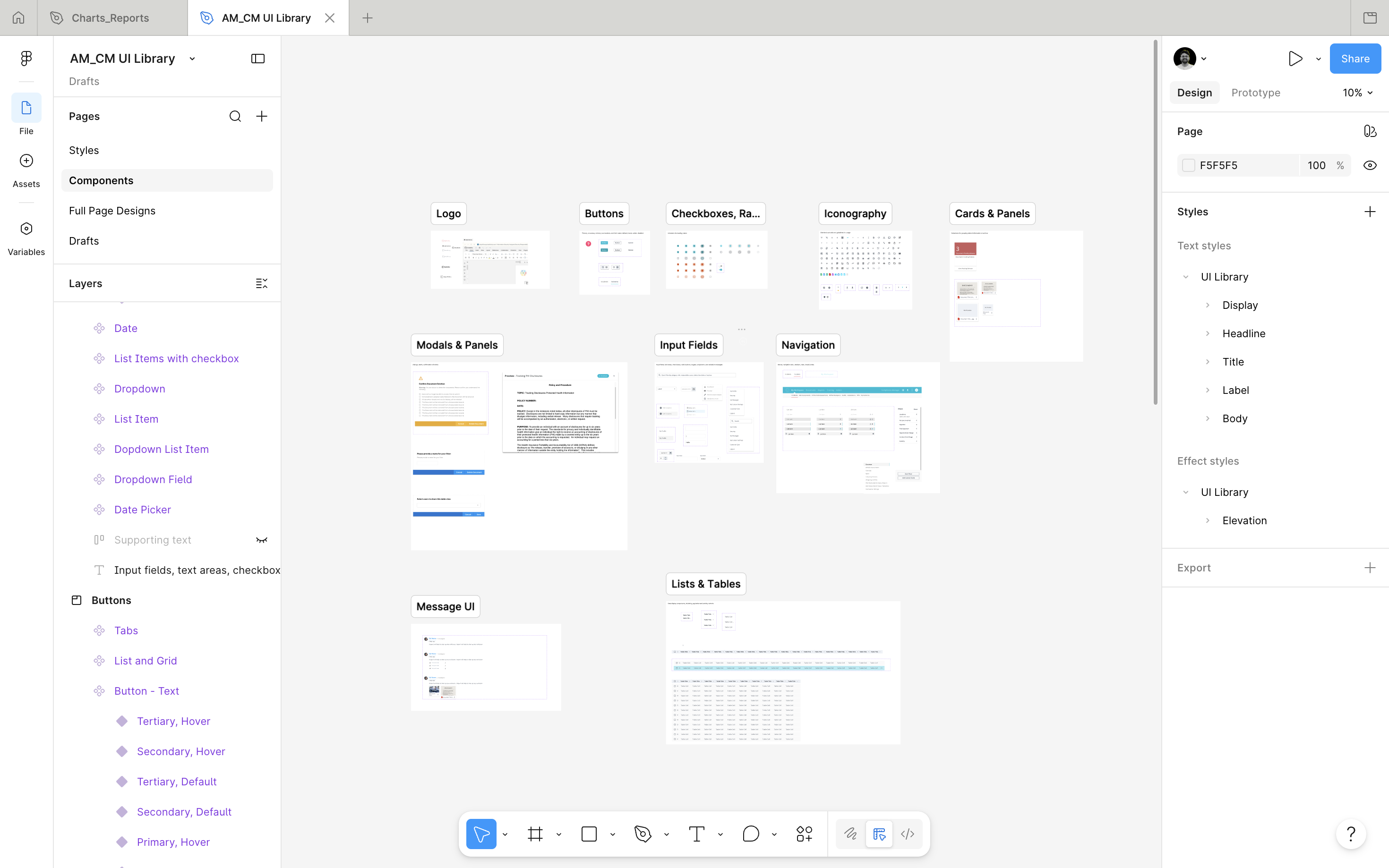 AM/CM UI Component Library overview in Figma