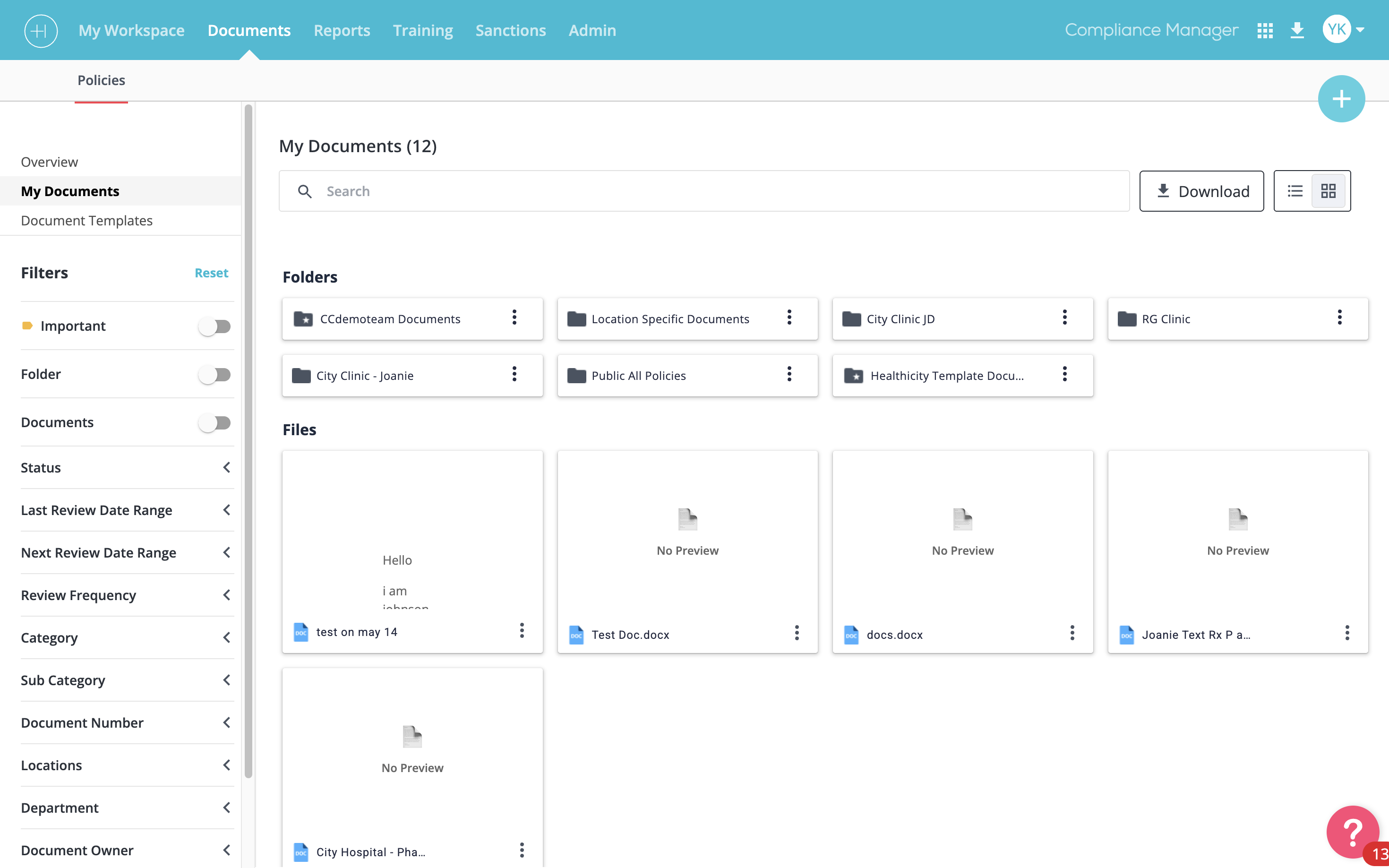 Documents grid view with file-type icons